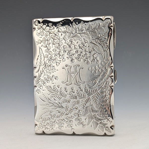 1906 British antique sterling silver double door card case, 84g, Hilliard & Thomason